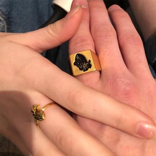 V Attract 2piece/set Matching Human Heart Rings On Rectangle Women Men Jewelry Punk Titanium Steel Ring Couple Wedding Gift