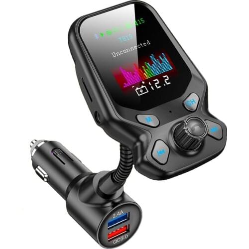 Konrisa Aux Bluetooth FM Transmitter 2.4A + QC 3.0 Quick Charger Dual USB port Wireless A2DP Music Player Support TF Card U-disk