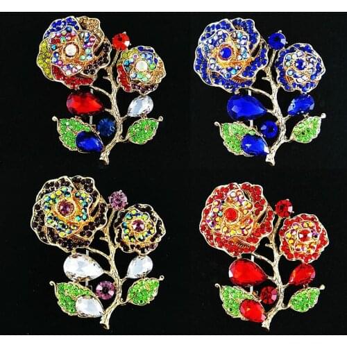 Red Blue Purple Rose Flower Brooch Garment Accessories Wedding Bridal Jewelry Full Crystal Brooches for Women Valentines Gift