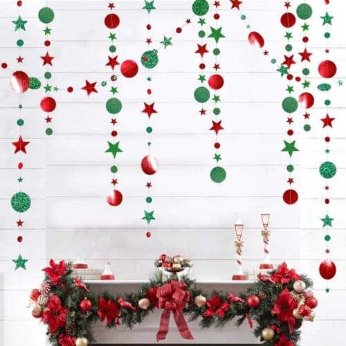 4Meter Glitter Star Round Paper Garland Christmas Banner Bunting Birthday Christmas Party Decorations Christmas Tree Ornaments