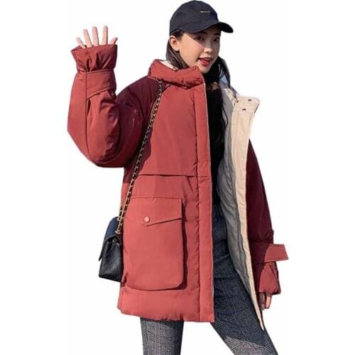 Large size winter Loose cotton-padded jacket women parkas hooded students outerwear short down cotton jackets big pocket G442