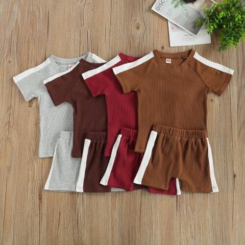Citgeett Summer Kids Baby Boys Girls Suit Ribbed Short Sleeve Tops and Shorts Casual Clothes Set