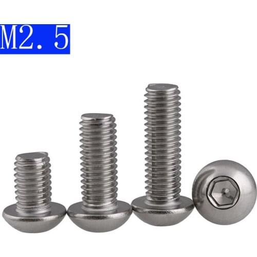 M2.5 2.5mm M2.5 - 0.45 Metric 304 Stainless Steel Hex Socket BUTTON HEAD Screws Bolt A2