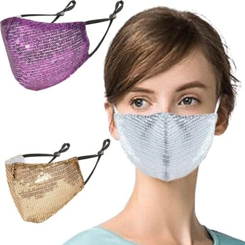 Fashion Thin Sequins Womens Mouth Masks Dustproof Breathable Keep Warm Face Protection Girls Mask Party Costume Sports Cycling