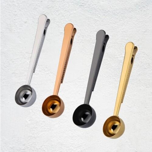 Multifunction Stainless Steel Spoon With Bag Clip Ground Tea Coffee Scoop Long Handle For Coffee Beans Kitchen Measuring Tools