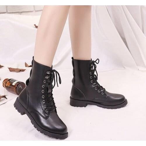 Fashion Women Boots Leather Pu Motorcycle BootsWomen British Style Ankle Boots Gothic Punk Low Heel ankle Boot Plus Size 35-42