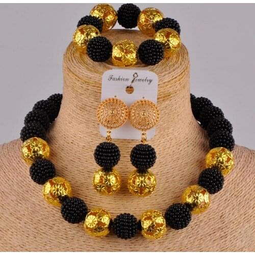 Fashionable black simulated pearl bead african jewelry set FZZ31-06