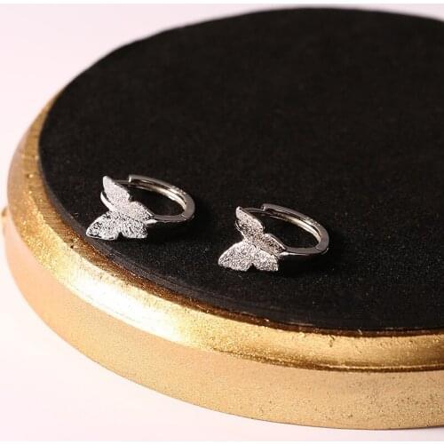 Morivovog 925 Sterling Silver Shine Matte Butterfly Earrings for Women Creative Bling Light Luxury Small Earrings Simple Jewelry