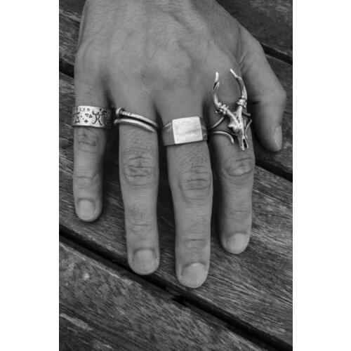 Antique-nail-square Seal-skull and crossbones Impala Quad Adjustable Ring Set