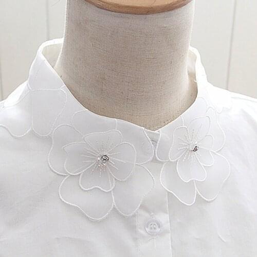 2017 yarn flowers nail drill pure cotton shirt collar shirt lace sweater Elegant new sharp false women pearl chiffon wild