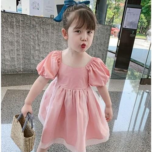 New Girls Baby Bubble Sleeve Mesh Princess Dress Girl Kids Summer Princess Tutu Dresses Children Birthday Clothing Party