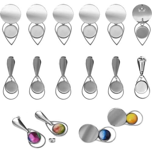 3pairs Stainless Steel Teardrop Earring stub Base Setting 12mm Blank Cabochon Earrings Connector for DIY Jewelry Making Findings