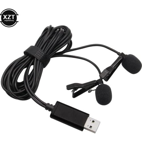 2m USB Dual-head Lavalier Lapel Microphone Clip-on Omnidirectional for Computer Win Mac Video Audio Recording 3.5mm Type-C Mic