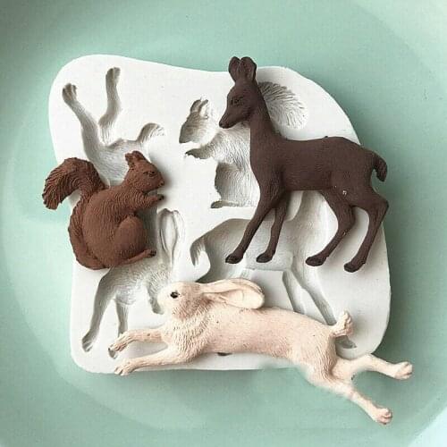 Christmas Deer Rabbit Squirrel Animals Baking Mold Craft Cake Fondant Chocolate Silicone Mould