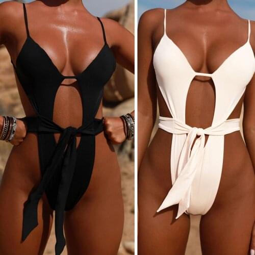 Sexy Swimsuits Swimsuit For Surfing Trikinis 2019 Woman Bikini One Piece New Back Strap Blown Pure Color Linen Solid
