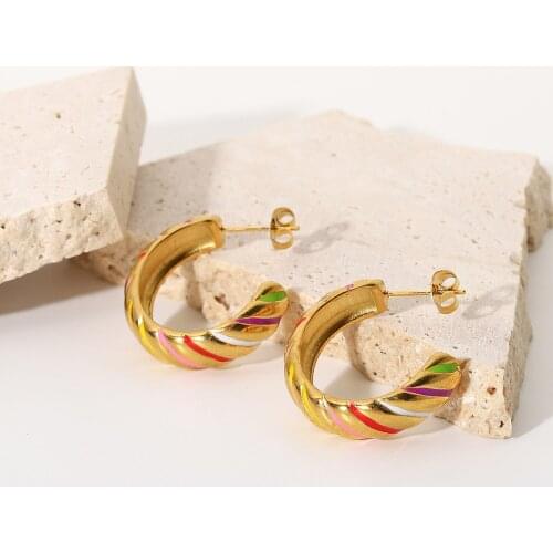 INS Hot Croissant earrings Jewelry 18K Gold Plated Stainless Steel Enamel Colorful Earrings For Women