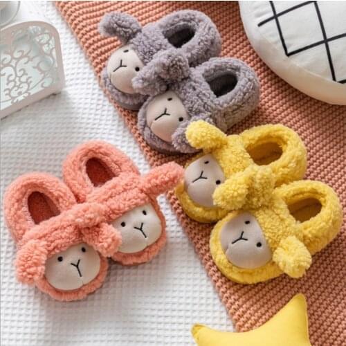 Autumn and winter 2020 new cute cartoon lamb boy girl childrens cotton slippers home net red childrens cotton shoes