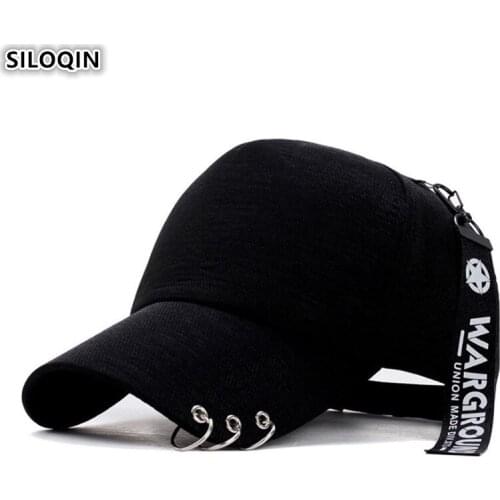 SILOQIN Adjustable Head Size Womens Ponytail Baseball Caps Snapback Cap NEW Personality Iron Ring Hanging Strap Hip Hop Cap