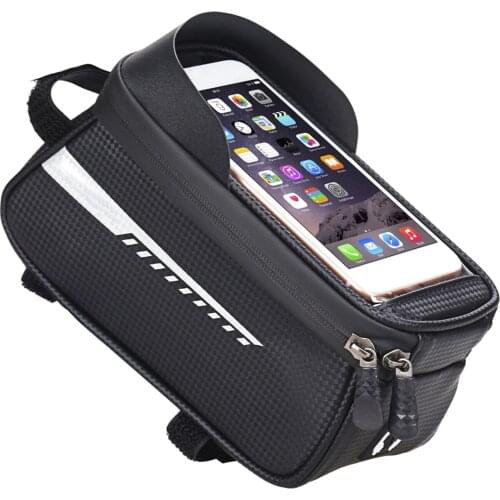 Bike Front Frame Bag Waterproof Large Capacity Bicycle Front Beam Phone Mount Pack Holds up 6.5in Phones