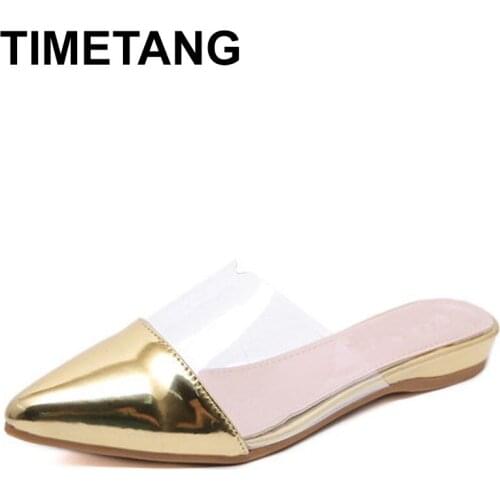 TIMETANG Fashion casual shoes Slides flat sandals Patent Leather zomer schoenen new arrival Solid Color closed toe korean style