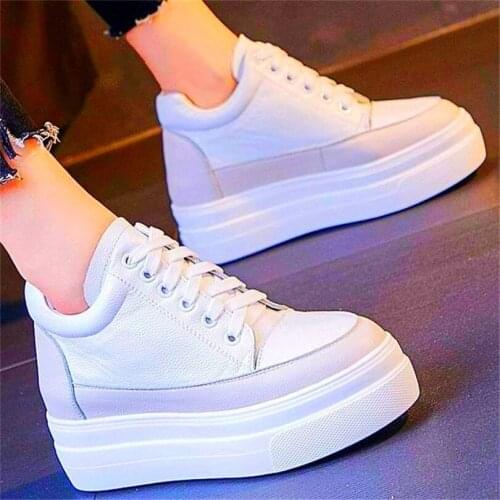 Casual Shoes Women Cow Leather Ankle Boots Platform Wedges Lace Up High Heel Round Toe Casual Shoes 34 35 36 37 38 39