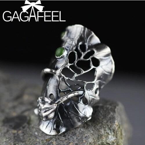 GAGAFEEL Thai Silver Natural Stone Lotu Women Rings Fashion 990 Sterling Silver Open Rings for Female Rings Jewelry Charm Gifts