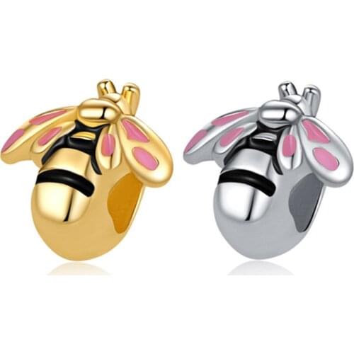 Gold and Silver Bee Pendant DIY Beads Suitable for Original Pandora Charm Bracelet Ladies Jewelry Making Gifts