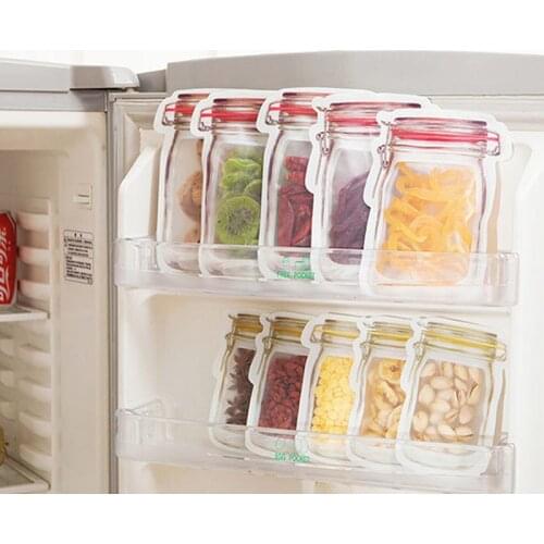 1 Set Jar Pattern Food Saver Storage Bags Kitchen Organizer Self-sealing Snacks Reusable Fresh Bags Zero Waste Food Storage Bags