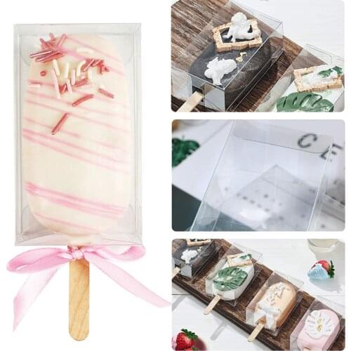 10PCS Transparent Popsicle Ice Cream Cake Packaging Box Pet Ice Cream Chocolate Biscuit Candy Gift Plastic Storage Box For Party