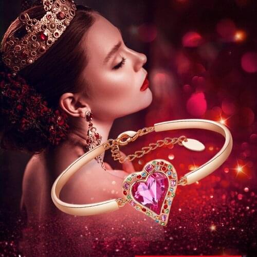 2021European and American Couple Pink Heart Shaped Crystal Bracelet Ladies Rose Gold Jewelry