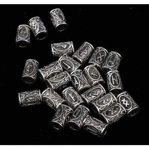 24Pcs Antique Hair Tube Bead Viking Runes Beads Dreadlock Braiding Rings Hair Accessories For Hair Decor Styling DIY Making