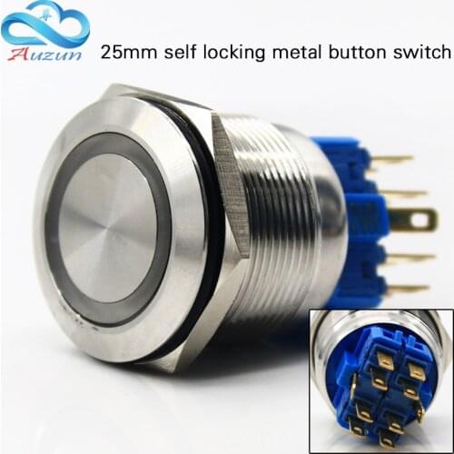 The 25-mm metal self-locking button switch 5a2on open2, which is open 10 feet Stainless steel 6V12V24V36V48V220V