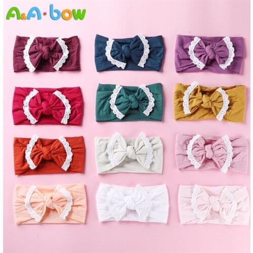 26pc New Cute Wide Nylon Headbands edging Lace Trim Nylon Bow Head wrap Knot Nylon Headwear Turban Baby Girls Hair Accesseries