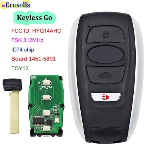 4 Button Keyless Go Smart Remote Key FSK 312MHz 74 Chip for Subaru Legacy Outback Forester BRZ Impreza WRX XV STI HYQ14AHC TOY12