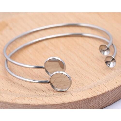 2pcs Stainless Steel Bangle Accessories Fit 12mm Cabochon Bracelet Bezel Blanks Diy Base Setting Findings