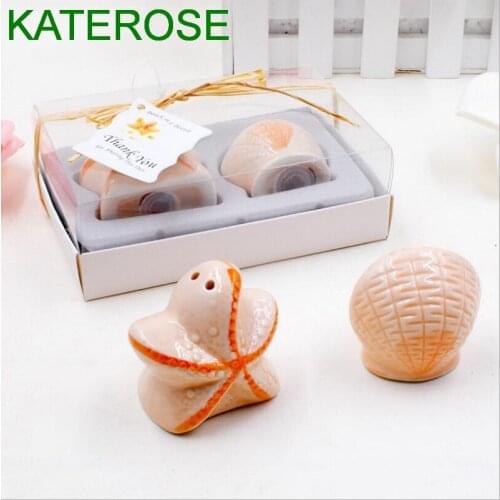 6SETS Exquisite Ceramic Seashell&Starfish Salt and Pepper Shakers Beach Themed Wedding Favors Party Giveaways For Guest