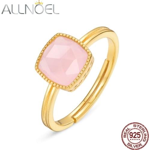 ALLNOEL Adjustable Rings For Women Factory Direct Sale 925 Sterling Silver Square Shape Synthetic Rose Quartz Ring 2020 New