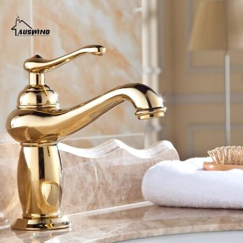 Antique Gold Brass Faucets Bathroom polished Faucet Sink Basin Mixer Tap Bathroom Hardware sets Bath Decoration