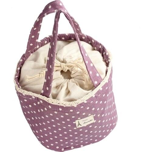 Antifouling & Water-resistant cotton hemp drawstring Ice bag Thermal Insulated Lunch Box Tote Cooler Bag Bento Lunch Container