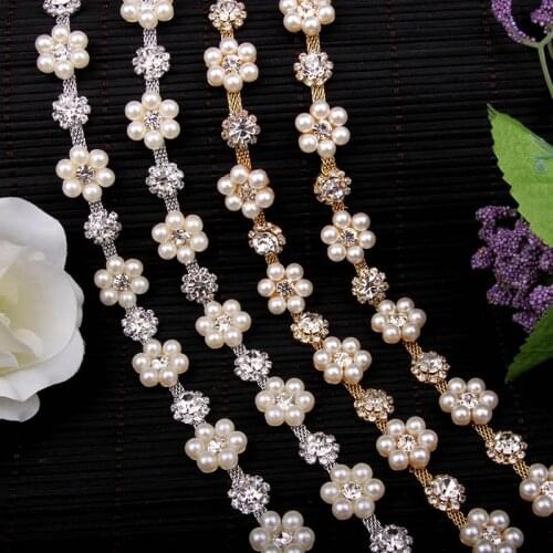 Free Shipping 5yards Rhinestone Pearl Chain Bridal Sash Rhinestone Applique, Wedding Applique,Rhinestone Trimming LSRT007