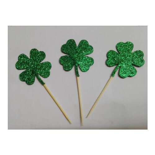 Glitter clovers cupcake toppers spring wedding party engagement food picks birthday cake decor