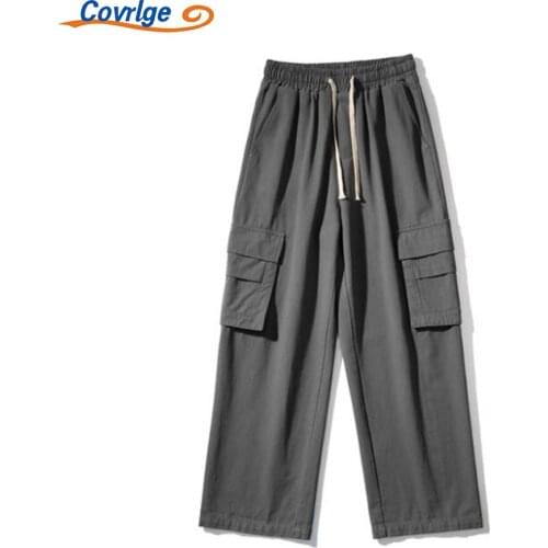 Covrlge Cotton Overalls New Mens Casual Pants Trendy Brand Hong Kong Style Loose Straight Sport Breathable Comfortable MKX106