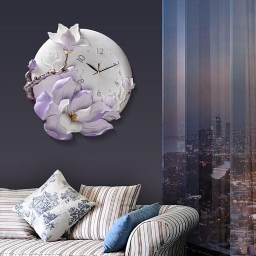 Creative Wall Clock Luxury Hand-painted Flower Decoration Simple Style Living Romm TV Background Wall Watch LA034