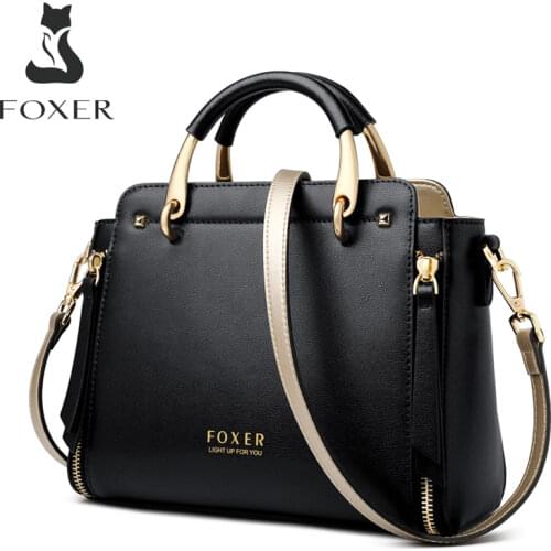 FOXER Women Crossbody Shoulder Bags Female Split Leather Handle Bags Large Capacity Handbags Stylish Cross-body Purse Chic Totes