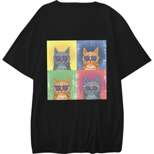 Tee Shirt Femme Fashion Summer T-Shirts 2021 Cartoon Cool Cat Printed Short Sleeved O Neck T-shirt Women Tops женские футболки