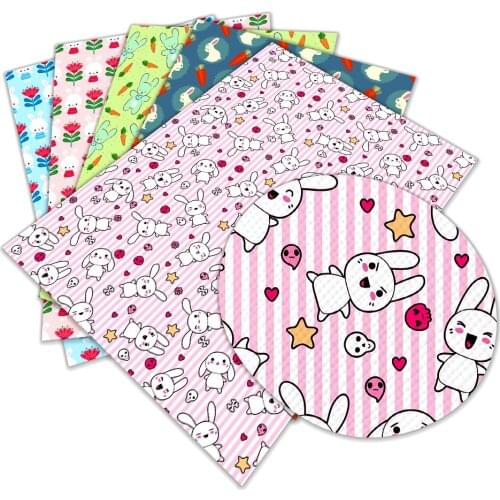 New Cute Rabbit Animal Printed Faux Leather A4 22x30cm for DIY Bag Material Fabric L246