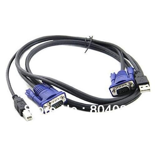 1.5M KVM Switch Cable 2in1 USB 2.0 Type A to B 4Pin + Standard VGA SVGA 15pin PC Computer Printer Monitor Adapter Converter