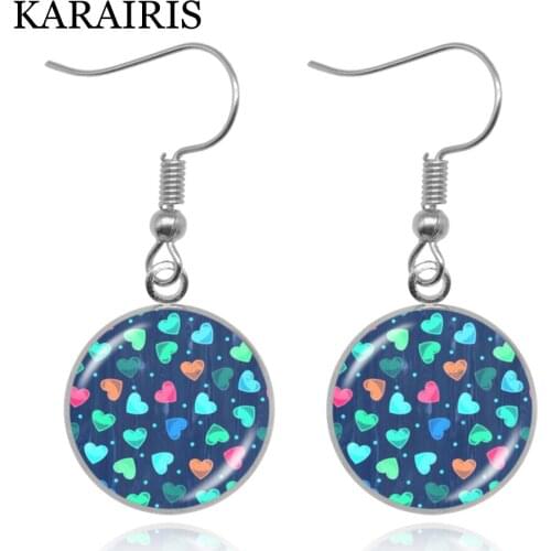 KARAIRIS Handmade Art Jewelry Craft Fashion Colorful Heart Drop Earrings Glass Cabochon Women Earrings Birthday Valentine Gifts