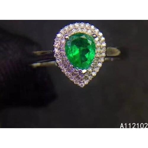 KJJEAXCMY fine jewelry 925 sterling silver inlaid natural emerald Girls' trendy Chinese Feng Shui drop gem ring support test