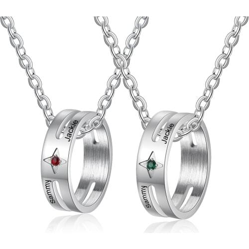 JewelOra Personalized Ring Necklace for Couples Customized His and Hers Name Engraved Necklace Gifts for Boyfriend Girlfriend